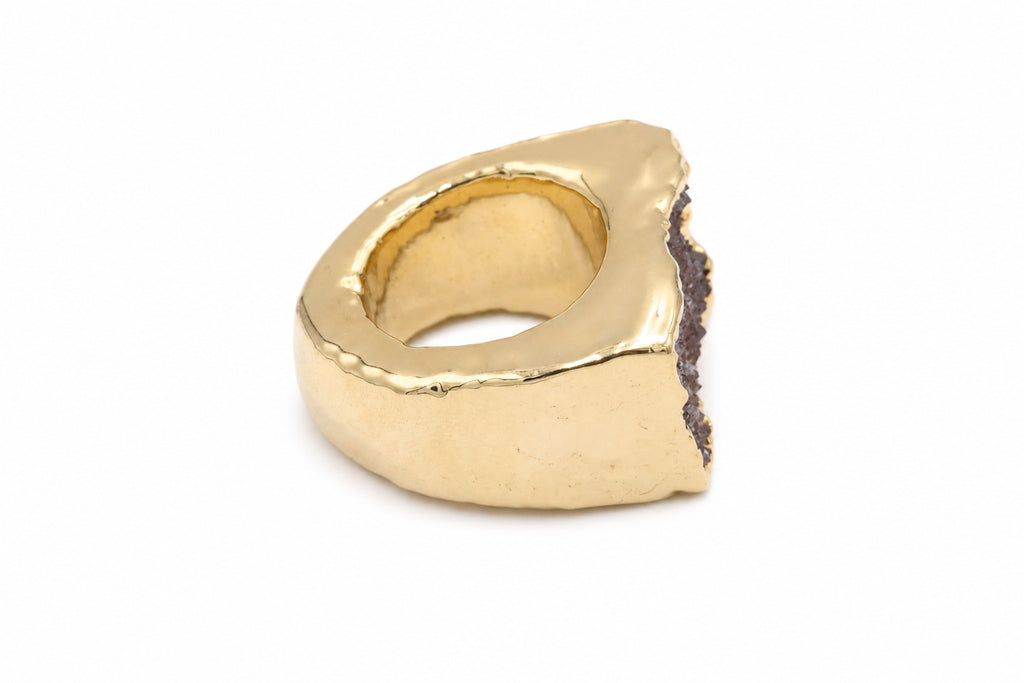 Brown Agate Druzy Gold Plated Ring