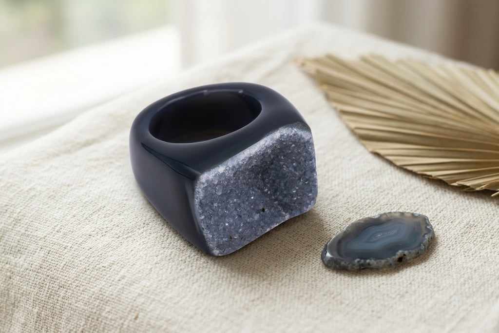 Ring Achat Druse Schwarz