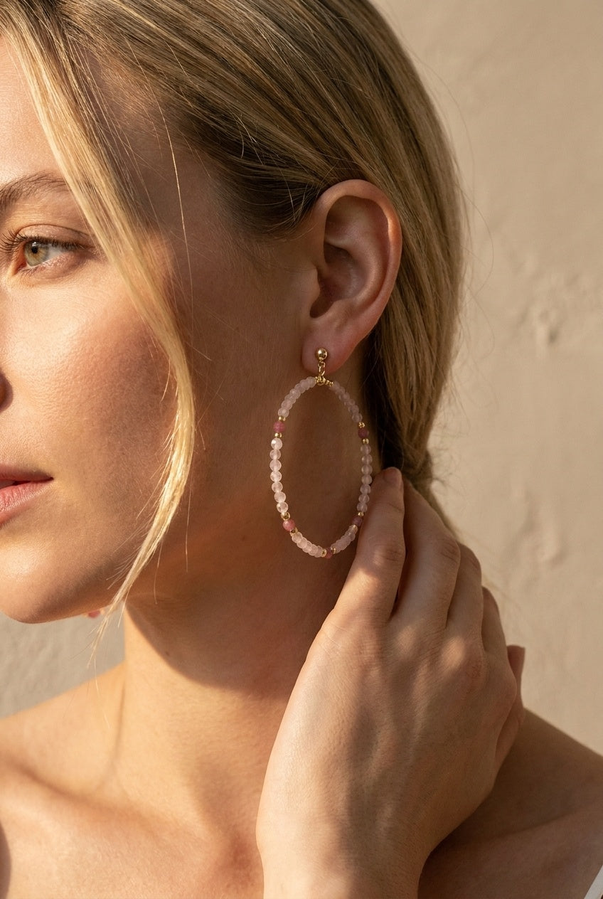 Ohrringe Ringe Rosenquarz und rosa Turmalin groß
