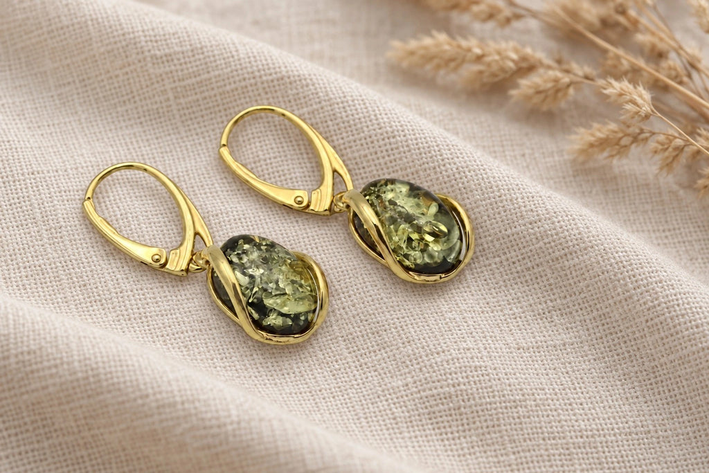 Kolczyki z bursztynem, srebro 925 pozłacane — ujęcie 2 — biżuteria Brazi