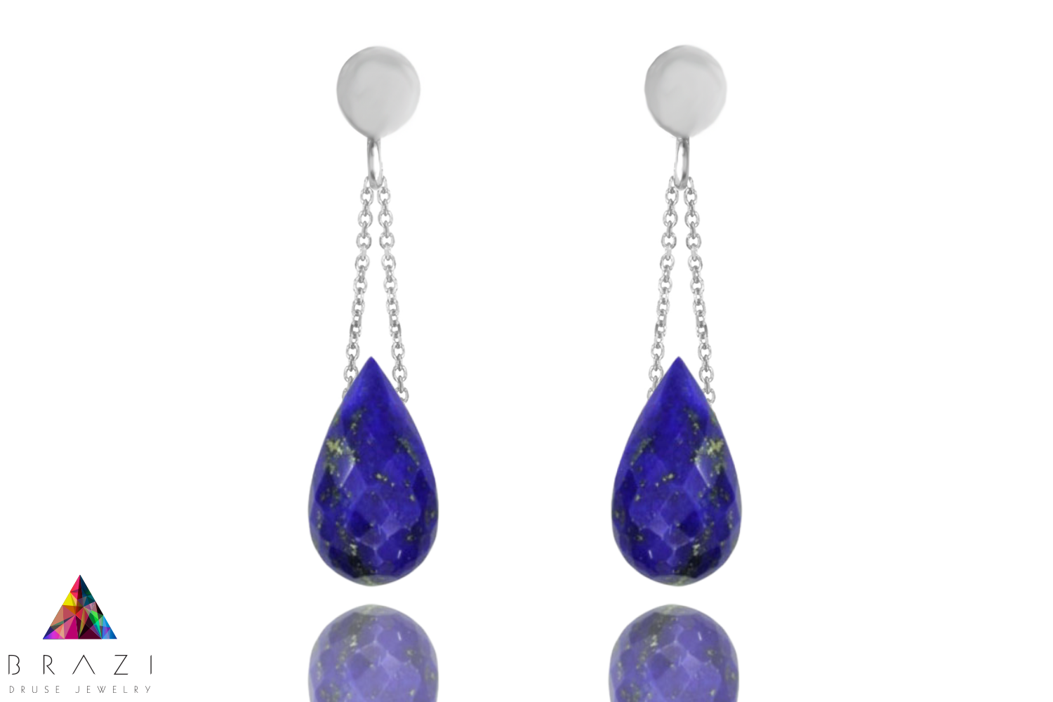 Srebrne kolczyki z lapis lazuli, naturalny kamień w kształcie kropli, minimalistyczna biżuteria Brazi.