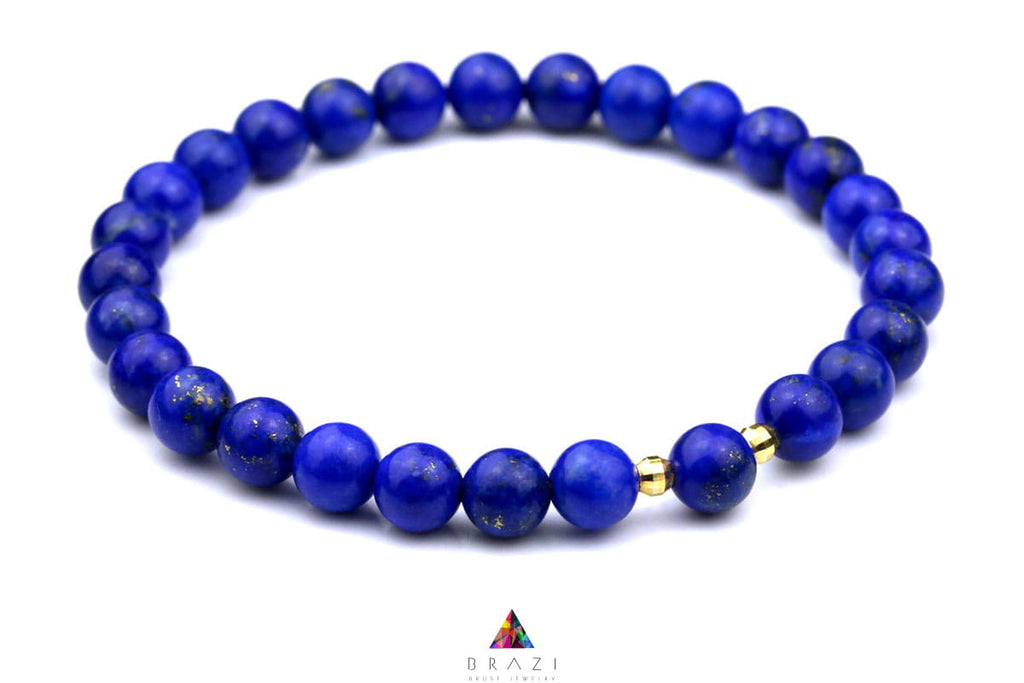 Bransoletka z naturalnego lapis lazuli ze złotą przekładką, ręcznie wykonana biżuteria Brazi