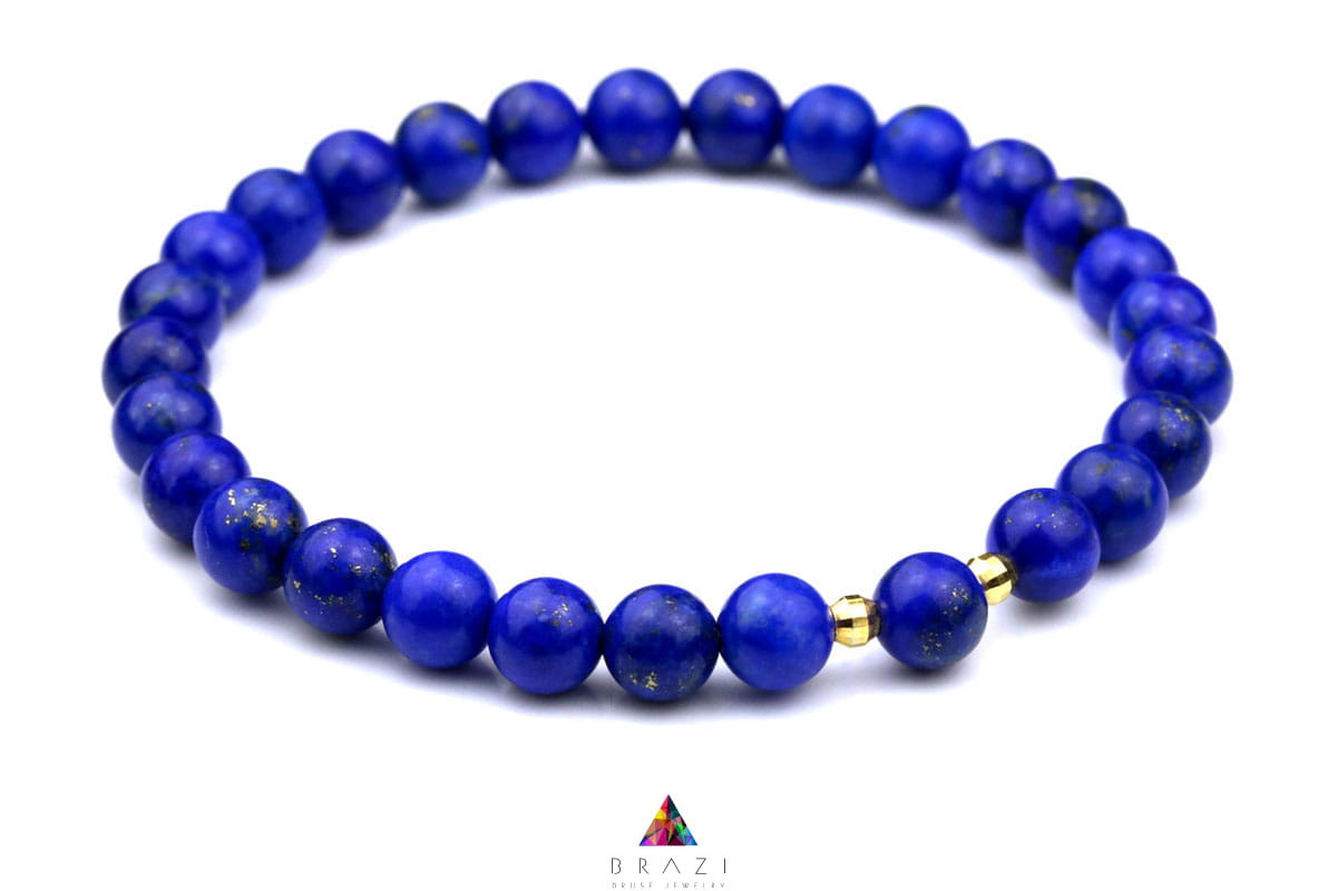 Bransoletka z naturalnego lapis lazuli ze złotą przekładką, ręcznie wykonana biżuteria Brazi