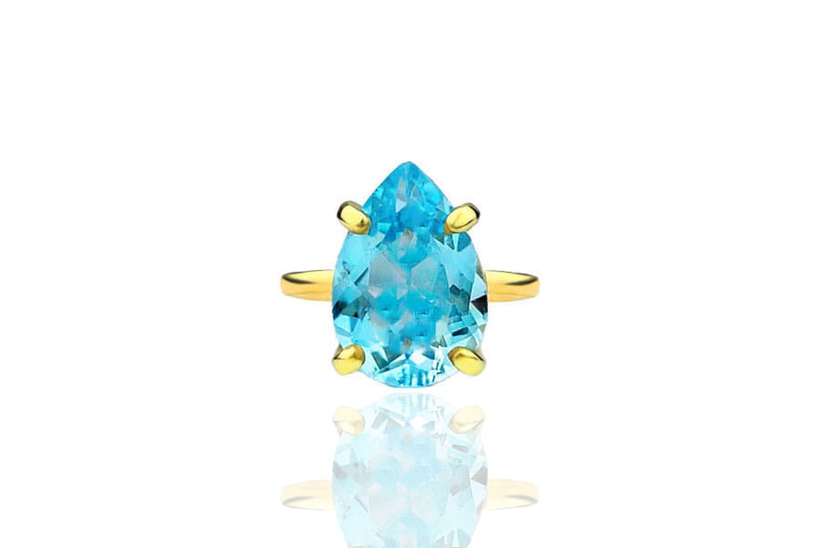 Złoty pierścionek z naturalnym topazem Sky Blue 6 ct w szlifie kropli, biżuteria Brazi