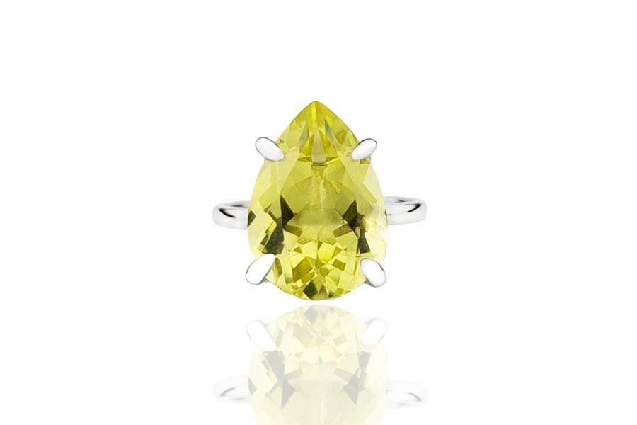 Srebrny pierścionek z kwarcem lemon o szlifie kropli, naturalny kamień 6 ct, biżuteria Brazi.