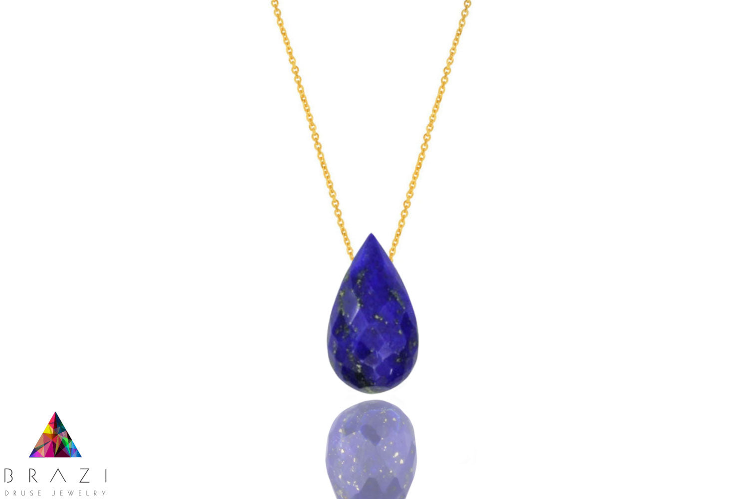 Naszyjnik z naturalnym lapis lazuli w kształcie fasetowanej kropli na złotym łańcuszku Brazi.