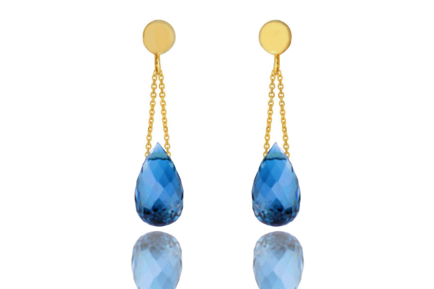 Kolczyki z fasetowanym topazem London Blue w formie kropli, złoto próby 585, biżuteria Brazi