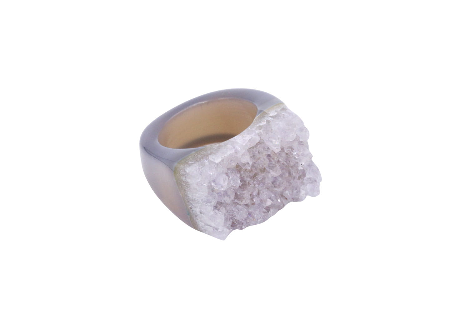 Pierścionek Agat Druza szary rozmiar 16,  Brazi Druse Jewelry -  elegancki, oryginalny design.
