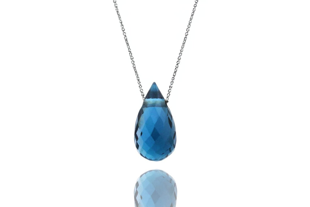 Naszyjnik z topazem London Blue w srebrnej oprawie, fasetowana kropla, biżuteria Brazi