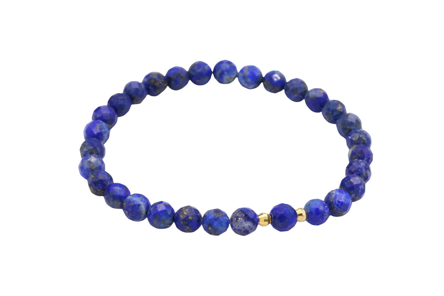 Bransoletka z naturalnego lapis lazuli z pozłacanymi elementami, fasetowane koraliki, biżuteria Brazi