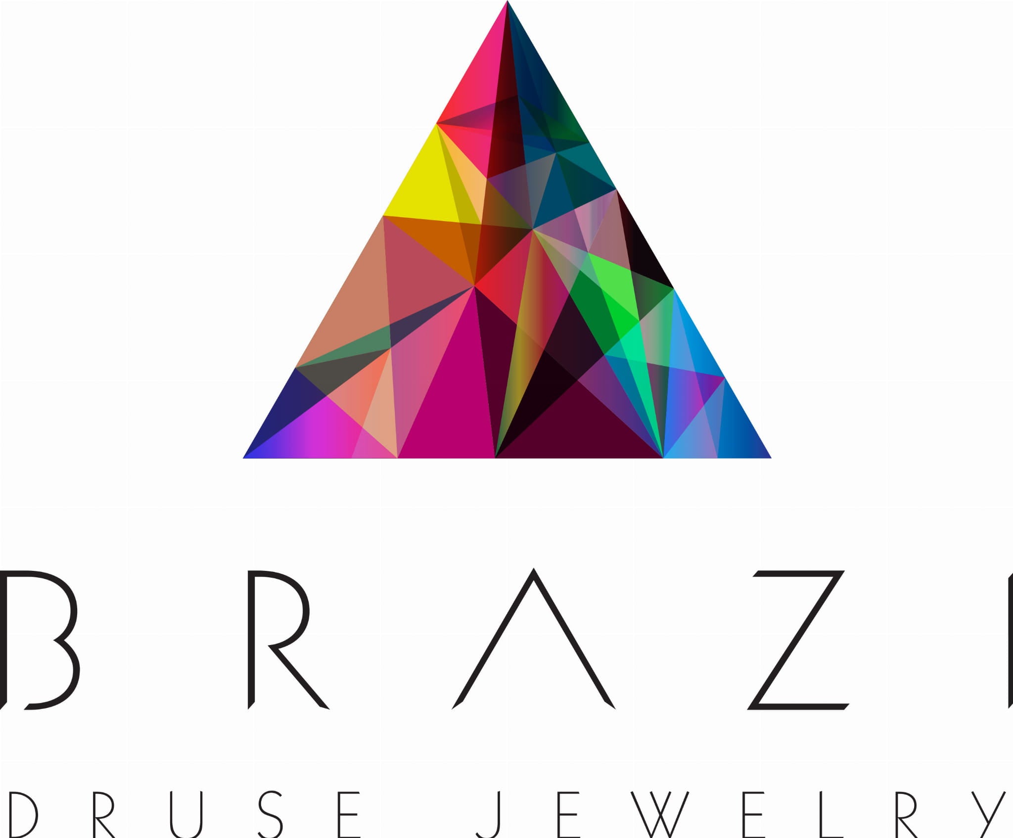 Logotyp marki Brazi Druse Jewelry przedstawiający geometryczny mozaikowy trójkąt i minimalistyczny napis.