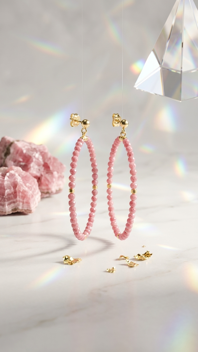 Large Hoop Earrings Rhodochrosite