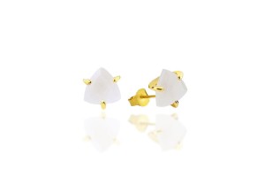 Moonstone Trillion Gold Stud Earrings 14K