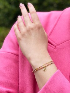 Bransoletka Podwójna Turmalin Kolorowy Zawieszka Lotos