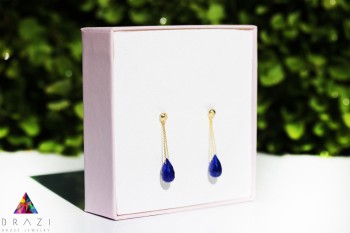 Kolczyki Lapis Lazuli Brazi Druse Jewelry, w kształcie kropli, złote zapięcie.