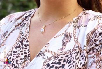 Naszyjnik Brazi Druse Jewelry, Kryształ Górski Mini, złoty, delikatny.