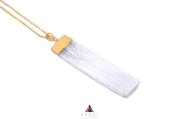 Naszyjnik Brazi Druse Jewelry: Selenit, surowy, duży, złocony.