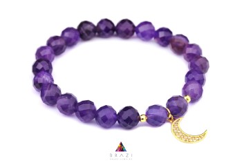 Bransoletka Ametyst Brazi Druse Jewelry: fasetowane kamienie, złoty księżyc.