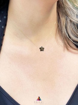 Brazi Druse Jewelry: Naszyjnik Kwarc Dymny, gwiaździsty, złoty.