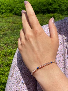Bransoletka Brazi Druse z perłami i Lapis Lazuli, różowa, delikatna.
