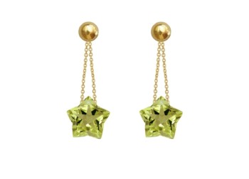 Kolczyki Brazi Druse Jewelry: limonkowy kwarc, gwiaździsty kształt, złoto 585.
