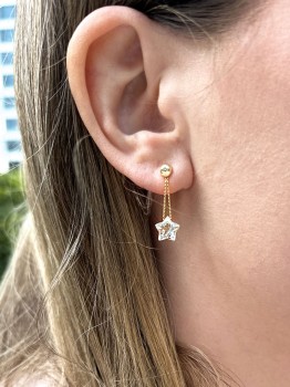 Kolczyki Brazi Druse Jewelry, prasiolit, gwiazdki, złoto 585, delikatne.