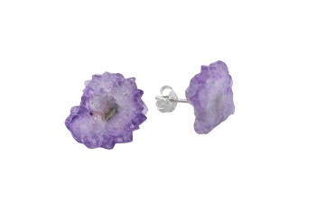 Fioletowe kolczyki ametyst, stalaktyt, sztyfty. Brazi Druse Jewelry.