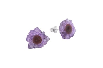 Kolczyki ametystowe Brazi Druse Jewelry, stalaktyt, sztyfty.  Fioletowe, kwiatowe.