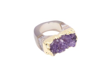Pierścionek Brazi Druse Jewelry, ametyst, złocony, rozmiar 14, fioletowy.