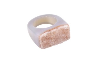 Pierścionek z agatu druzy, brązowy, rozmiar 17.