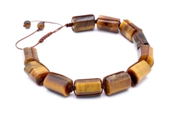 Męska bransoletka Brazi Druse Jewelry z tygrysiego oka, prostokątne bryłki, sznurek.