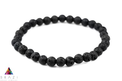 Męska bransoletka z lawy, Brazi Druse Jewelry. Czarna, koralikowa.