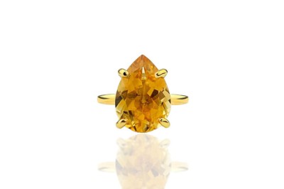 Pierścionek z cytrynem 6 ct, Brazi Druse Jewelry.  Kropla, złoty.