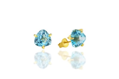 Kolczyki Brazi Druse Jewelry, topaz Sky Blue 3 ct., trylion, złota oprawa.