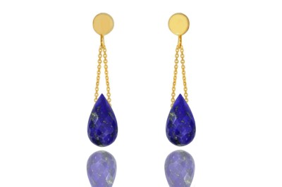 Kolczyki Lapis Lazuli Brazi Druse, złote, fasetowane krople.