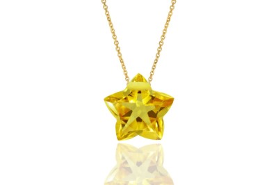 Naszyjnik Brazi Druse Jewelry, cytryn, złoty, kształt gwiazdki, oprawa 585.