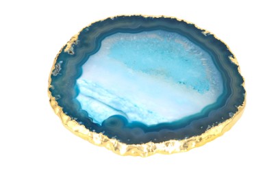 Podstawki Brazi Druse Jewelry: błękitne agaty, złocona oprawa.
