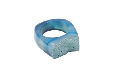 Pierścionek Brazi Druse Jewelry, Agat morski, rozmiar 21, niebieski, surowy styl.