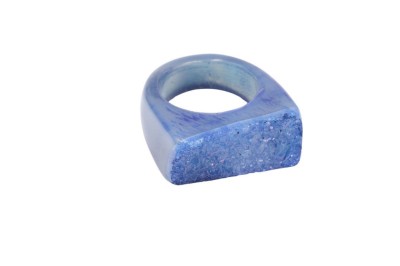 Granatowy pierścionek z agatu druzy, rozmiar 21. Brazi Druse Jewelry.