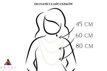 Łańcuszki ze srebra pozłacanego o trzech długościach na sylwetce, wizualizacja biżuterii Brazi