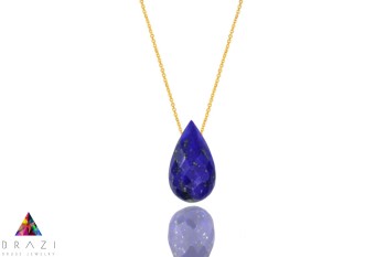 Brazi Druse Jewelry: Komplet Lapis Lazuli Krople –  naszyjnik z fasetowanym, niebieskim kamieniem w kształcie łezki.