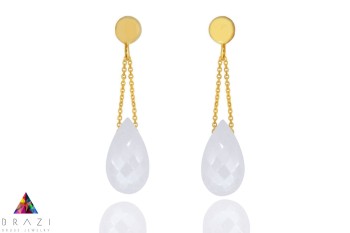 Brazi Druse Jewelry: Komplet kolczyków Kamień Księżycowy, kropelkowy kształt, złote zapięcie.