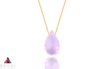 Brazi Druse Jewelry: Naszyjnik Kwarc Różowy, subtelny, w kształcie kropli.