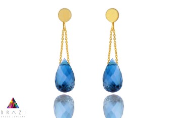 Brazi Druse Jewelry: Komplet kolczyków Topaz London Blue, krople, złote.