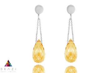 Brazi Druse Jewelry: Kolczyki Cytryn Krople, bursztynowe, fasetowane.