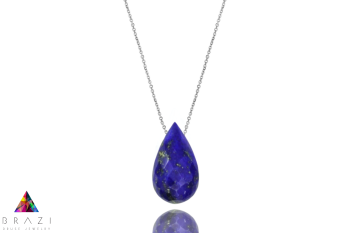 Naszyjnik z naturalnym lapis lazuli w kształcie kropli na srebrnym łańcuszku, biżuteria Brazi