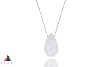 Naszyjnik Brazi Druse Jewelry, Kamień Księżycowy Kropla, fasetowany, biały.