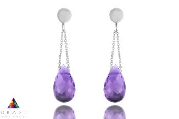 Fioletowe kolczyki Brazi Druse Jewelry z ametystu w kształcie kropli.
