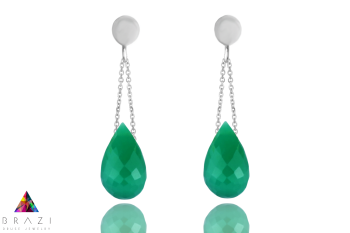 Srebrne kolczyki z naturalnym chalcedonem w formie gładkiej kropli, biżuteria Brazi