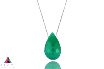 Naszyjnik Brazi Druse Jewelry z zielonym chalcedonem, szlif kropla.